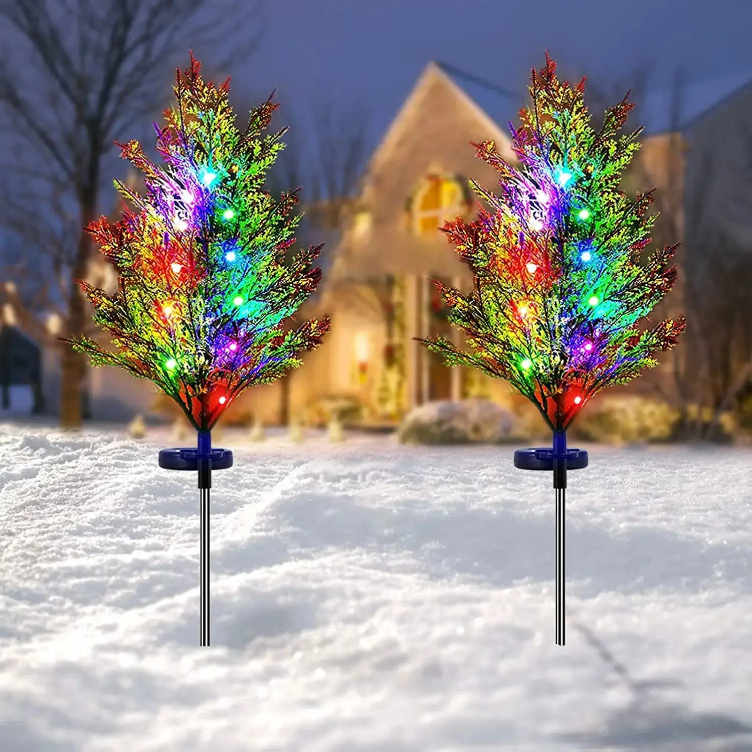 1pcs Solar Christmas Pine and Cypress Lawn Lamp LED Festive Garden Spike Decorative Standing Garden Lamp Waterproof Garden Spot