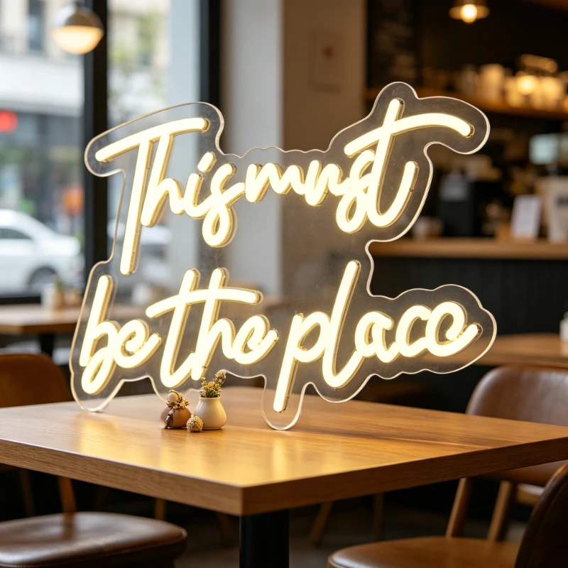 

This Must Be The Place Neon Sign USB Dimmable LED Neon Light For Coffee Shop Cafe Bar Living Room Wall Decor Aesthetic Home Art
