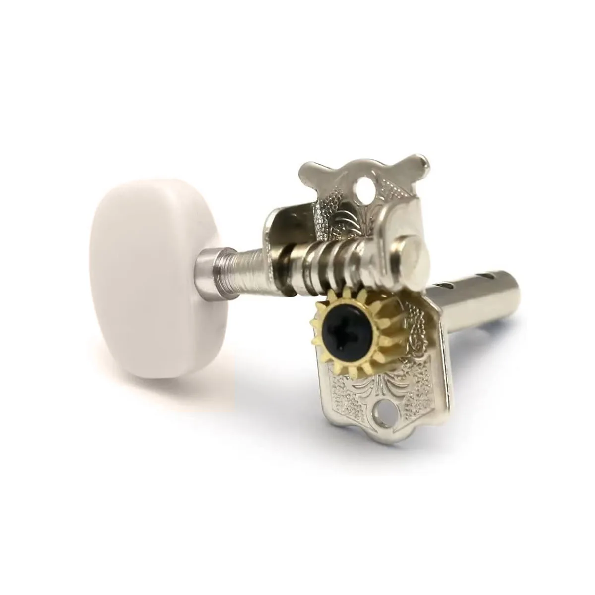 6 Buah Set Tombol Senar Gitar 3L+3R - Tuner Gitar Akustik Berlapis Krom dengan Tombol Putih, Rasio 1:14 untuk Gitar Akustik & Klasik