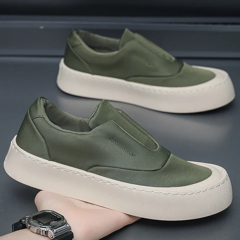 

British Style Man Sneakers Yuppie Cloth Shoes For Men Platform Canvas Shoes Male New Street Style Vulcanized Sneakers Men Green