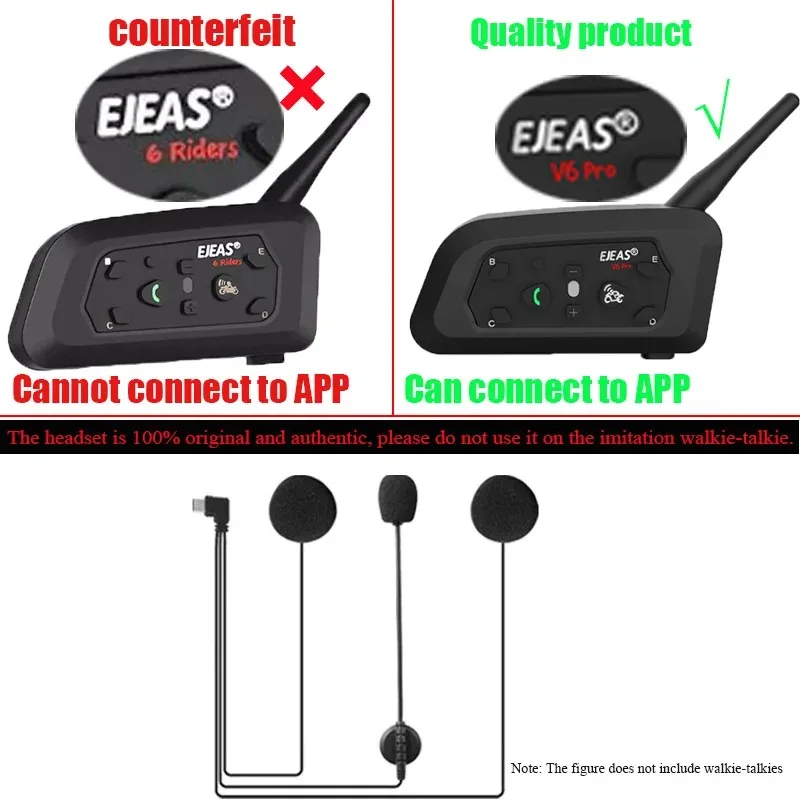 EJEAS V6 PRO + Headset helm sepeda motor, Earphone mikrofon Speaker tipe-c dengan gaya baru klip dudukan pita dua sisi Hadiah