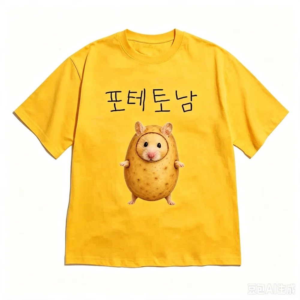 Funny Potato Hamster Graphic T‑shirt Korean Letter Printed Round Neck Pure Cotton Short Sleeve Loose Fashion Casual Tees Unisex