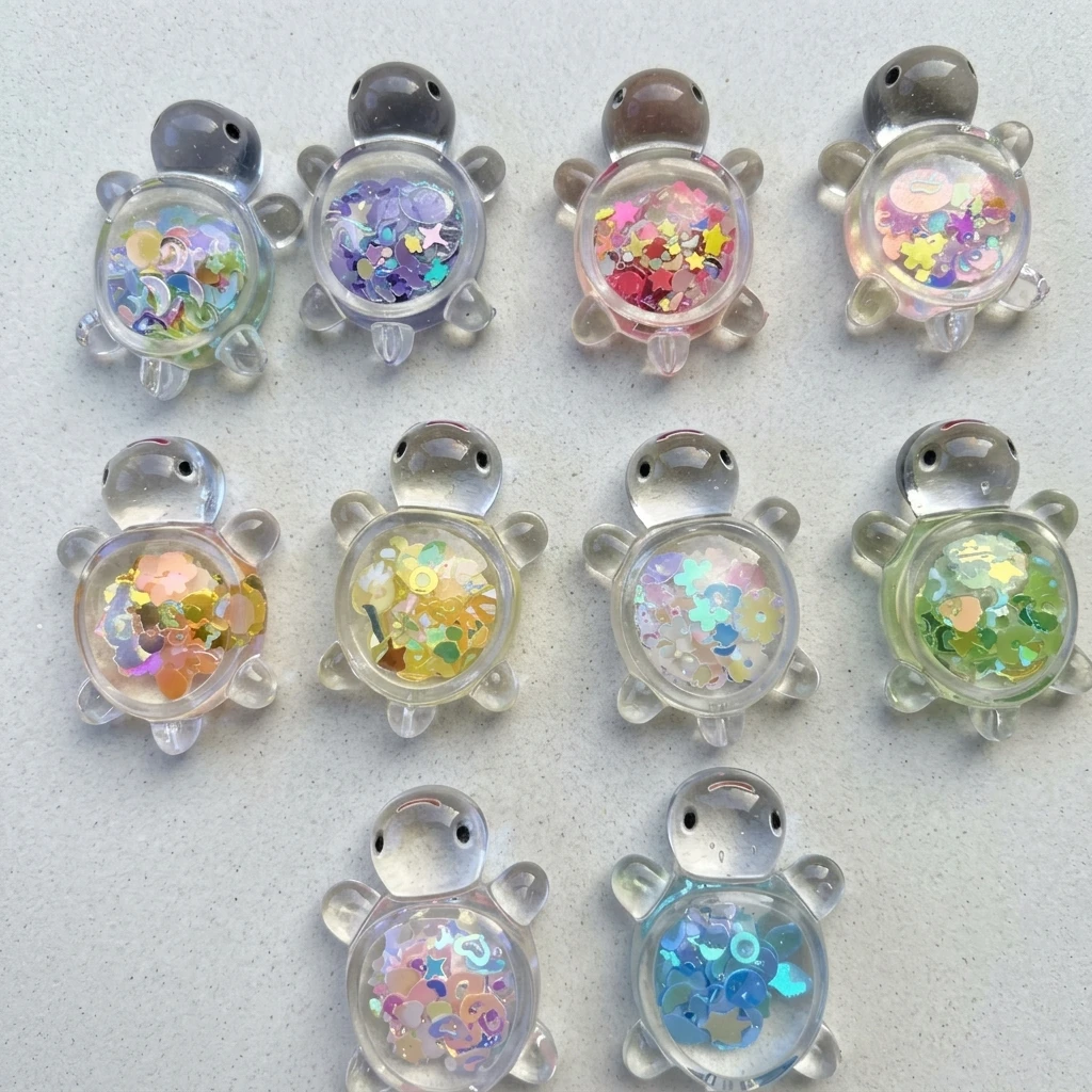 Cute Quicksand Turtle Resin Charms Transparent Liquid Shaker Sequins Turtle Ornament for DIY Keychain Hair Clip Phone Case Decor