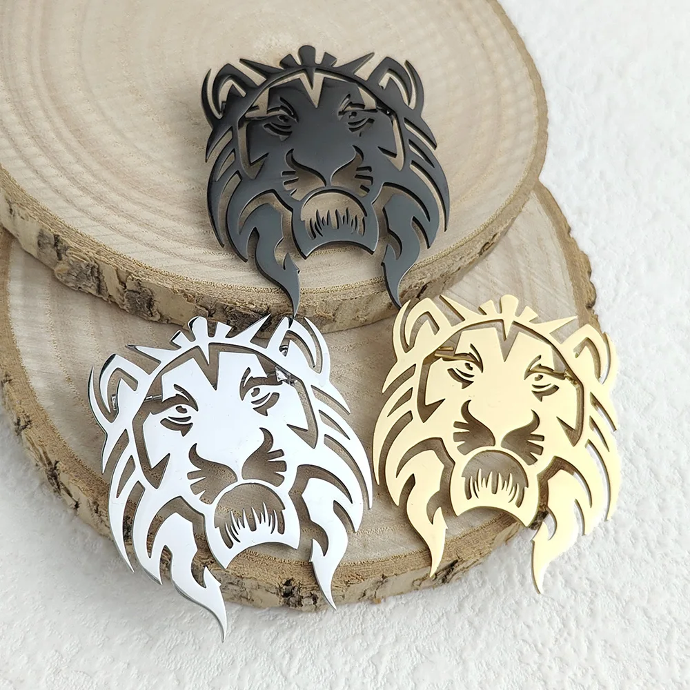 Retro high-end lion head stainless steel brooch, trendy and fashionable pin, no fading, men's brooch, women's brooch