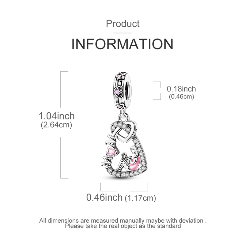 بوتيك 925 فضة القلب الخرز مزدوجة أمي والأطفال سبليت استرخى سحر يناسب قلادة DIY بها بنفسك هدية عيد الأم صنع المجوهرات #6