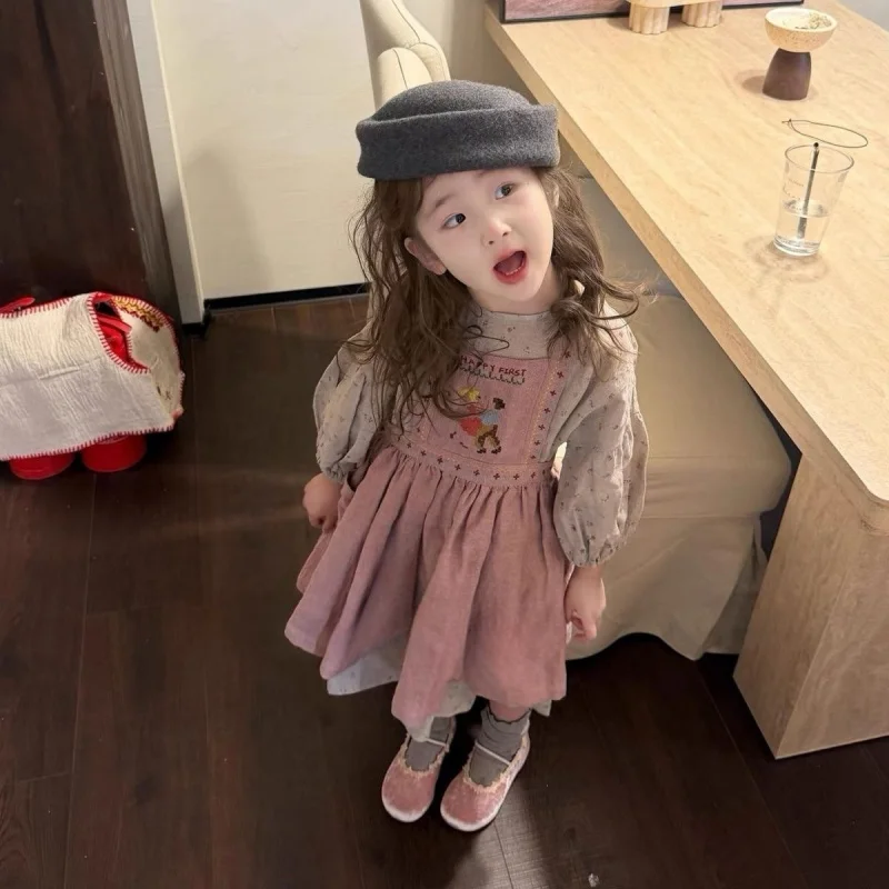 

Girls' Baby Dress Set, New Spring and Autumn Fashionable Long-Sleeve Floral Princess Dress for Children, Other