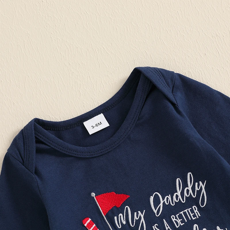 ملابس أطفال أولادي خريفي مطبوع عليها حروف جولف وأكمام طويلة ورقبة دائرية مع بنطال منقوش مكون من قطعتين