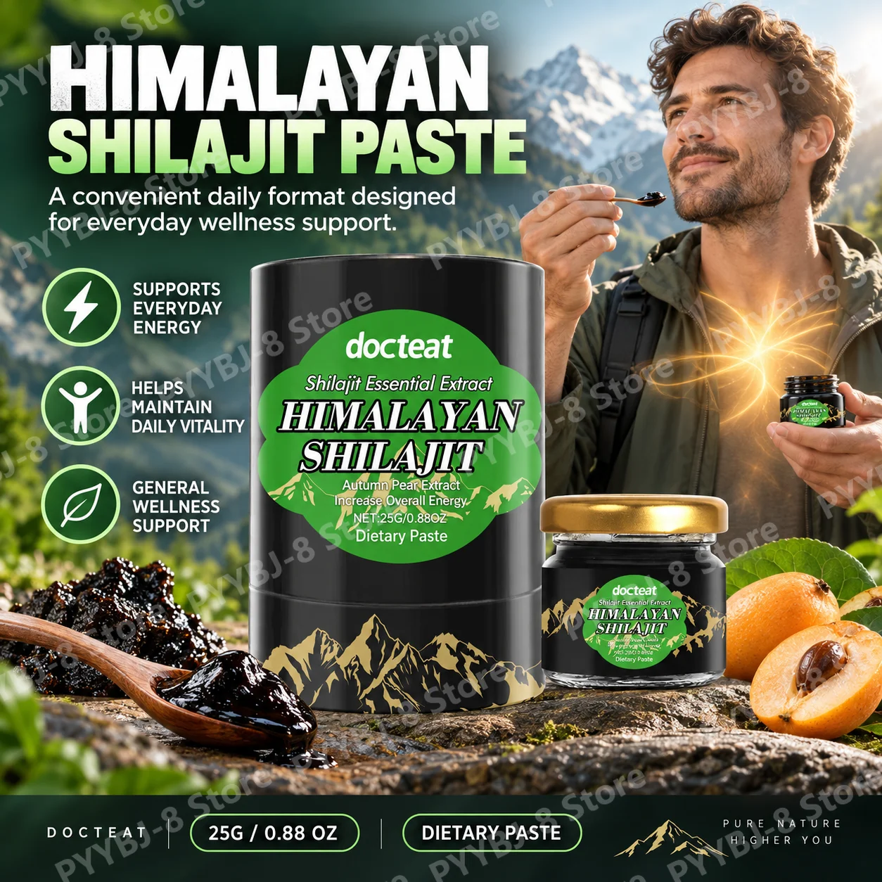 Docteat Himalayan Shilajit Dietary Paste Liquid Honeysuckle Loquat and Autumn Pear Memory and Clearer Thinking Support 25g