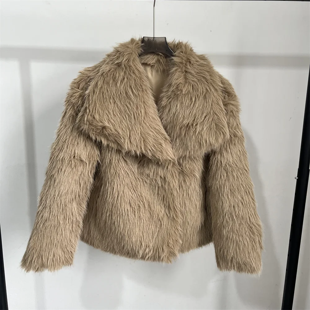 ZA2024 Autumn New Women\'s Fashion Style Slimming Solid Color Warm and Versatile Artificial Fur Big Collar Coat