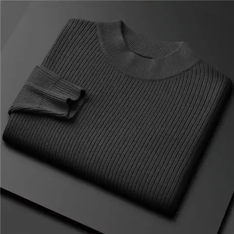 

Fashion Men's Casual Full Pullovers with Mock Neck for Autumn and Winter Thick Sweater Loose Solid Color Knitted Bottoming Shirt