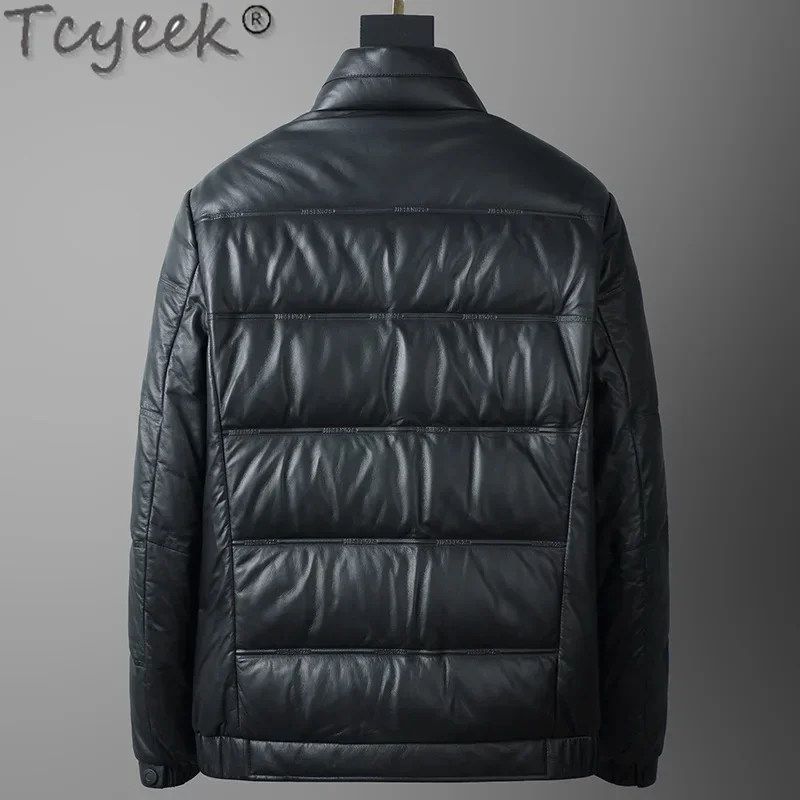 Tcyeek, chaquetas de invierno de cuero genuino para hombre, abrigo cálido de plumas de ganso, ropa para hombre, abrigos de piel de oveja de capa superior, chaquetas 2024