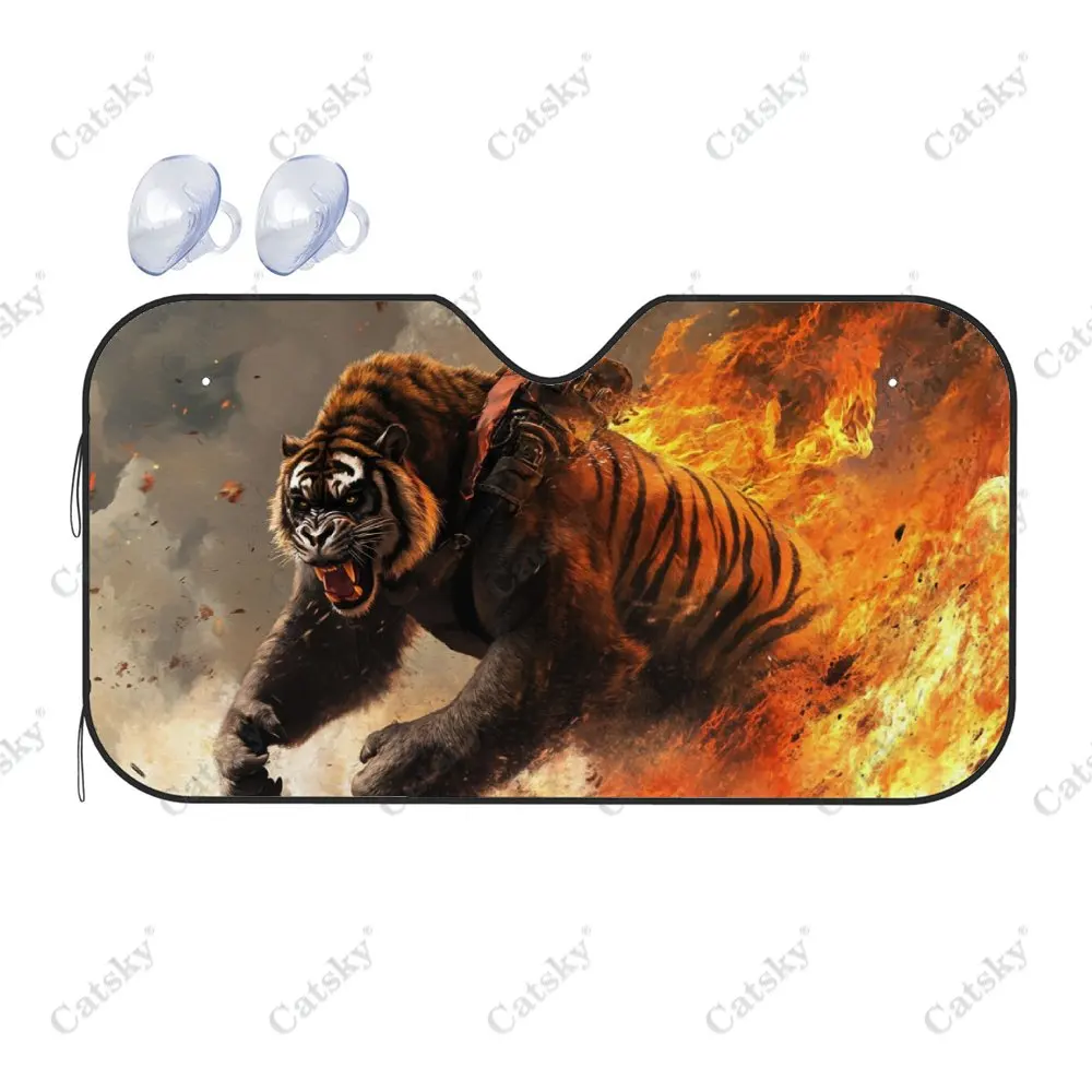 Chimpanzees Riding Tiger Car Windshield Sunshade, Auto Accessories Front Windshield Sun Shade Blocks Uv Rays Sun Visor Protector