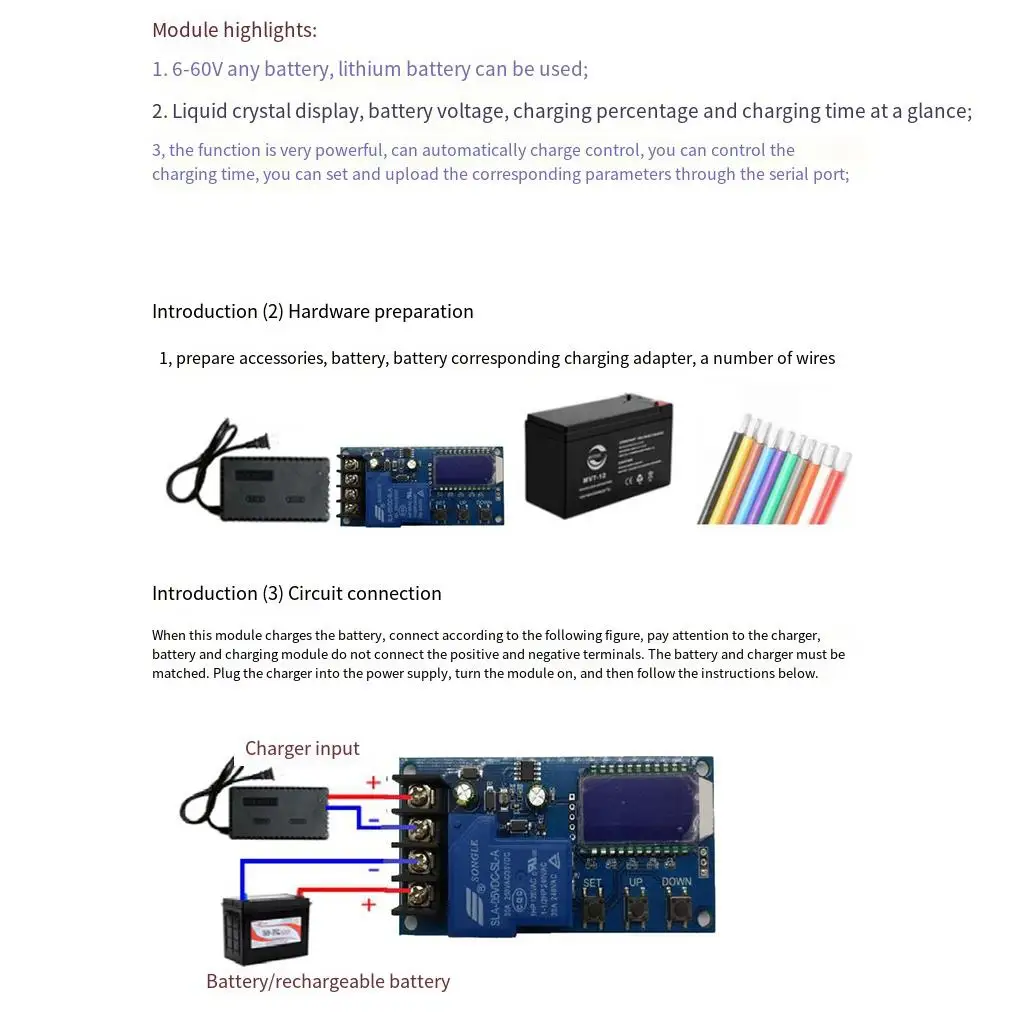 DC 6-60v 30A Storage Battery Charging Control Module Protection Board Charger Time Switch LCD Display XY-L30A