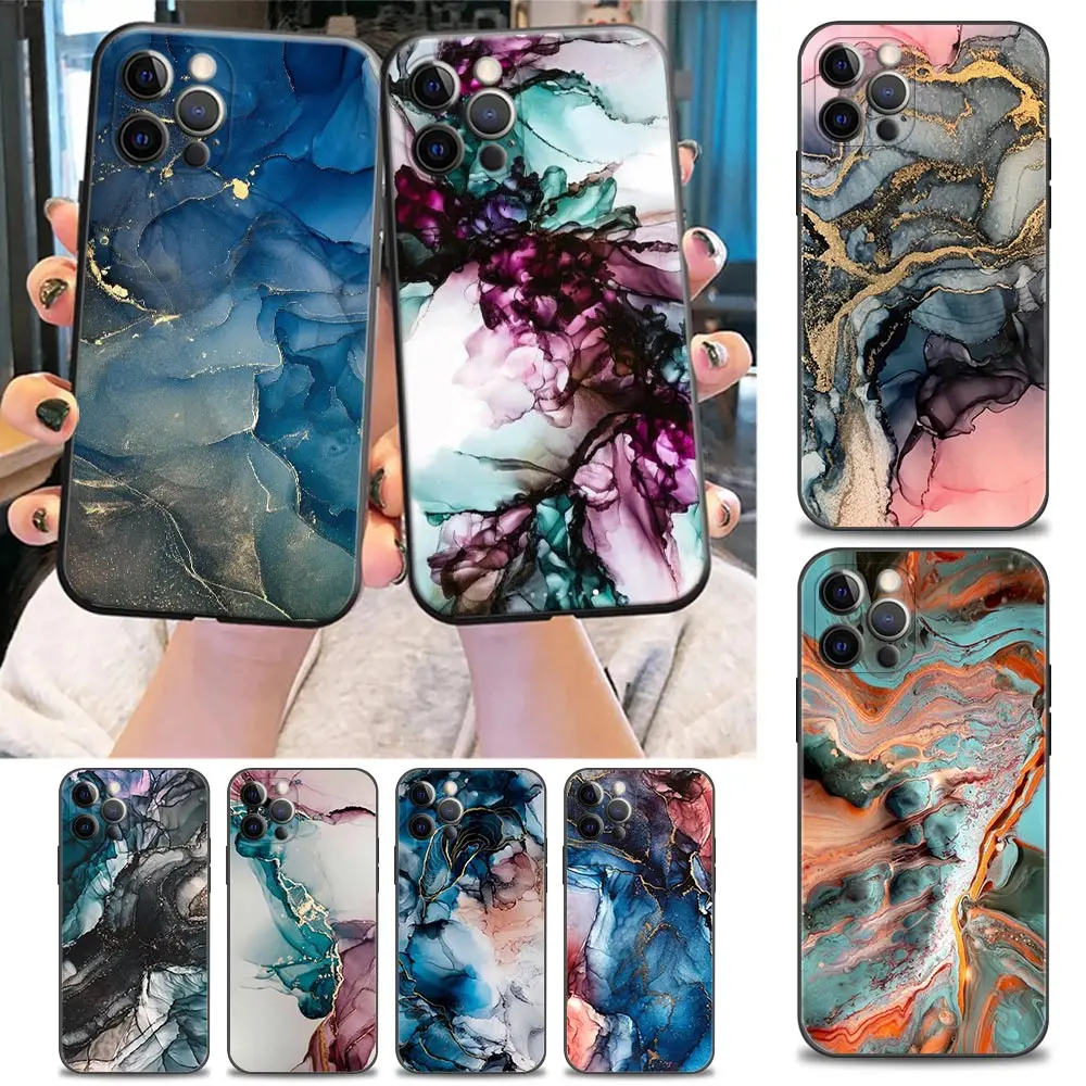 Phone Case for iPhone Apple 11 12 13 7 8 SE XR XS 14 6 6s Pro Plus Max Case Soft Silicone Capa Fundas Cover Marbled Overlay