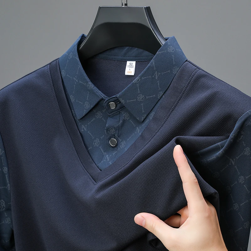 Advanced long sleeve men\'s polo shirt autumn new fashion two-piece design high-quality brand comfortable casual business T-shirt