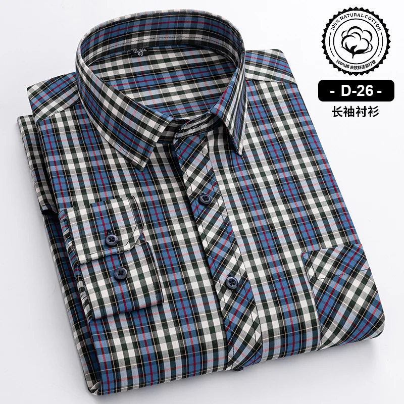 Plaid Long Sleeve shirts For Man Cotton Breast Pocket Regular Fit Young Boy Fashion Clothing Soft Colorful Check Casual Shirts