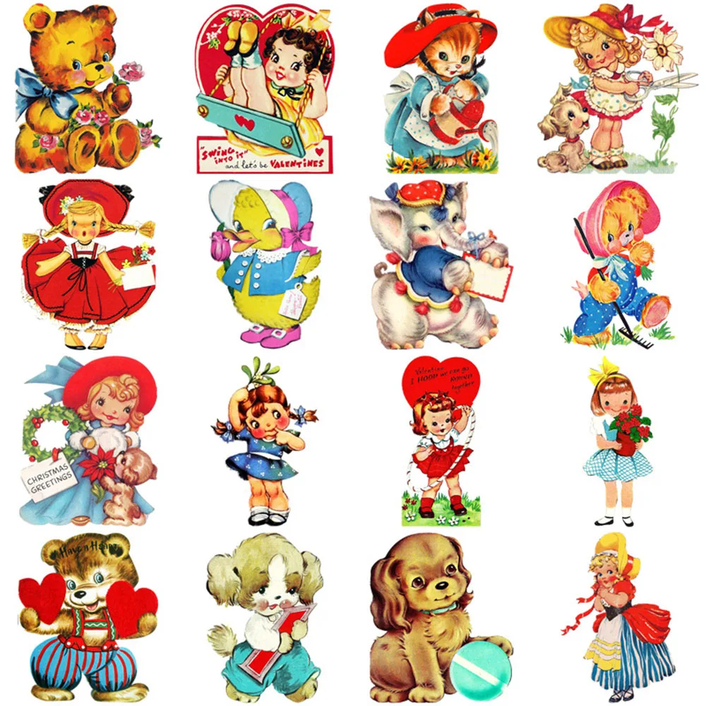 

50PCS Retro Showa Style Doll Animals Cartoon Sticker DIY Phone Laptop Luggage Helmet Guitar Cup Graffiti Decals Fun for Gift