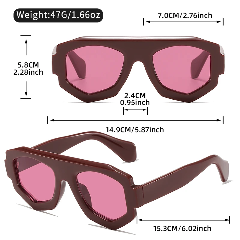 New Bold Geometric Aviator Sunglasses, Thick Frame, UV400 Protection, Statement Piece for Streetwear & Casual Outfits
