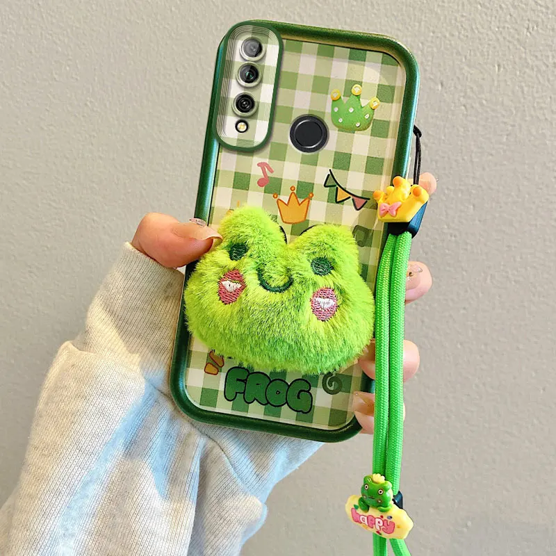 כיסוי טלפון נייד עם דמות צפרדע חמודה מתאים ל-Huawei Enjoy 10 plus Y9 prime 2019 Honor 9X כיסוי רצועת צעצוע מקרטון רך