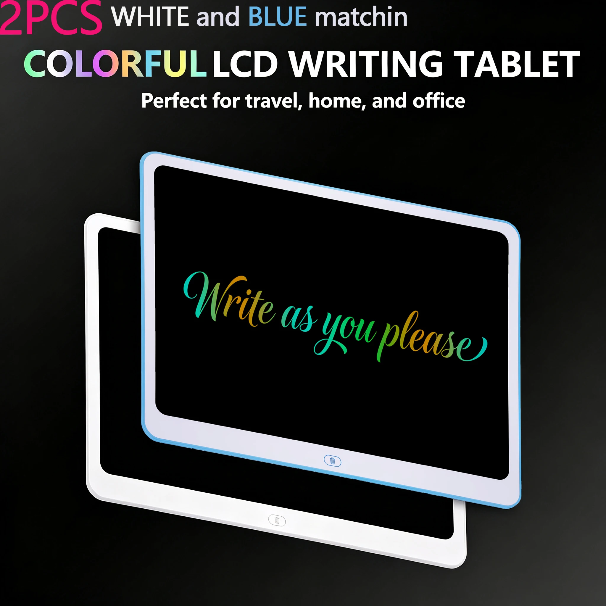 2Pcs (White+Blue) 20Inch Slim Large LCD Writing Board, Anti Blue Light Eye Care Handheld Drawing Tablet, Multi‑Scene Erasable Board for Shop Ads, Office Notes, Kids Learning Drawing, Ideal Holiday Festival Gift