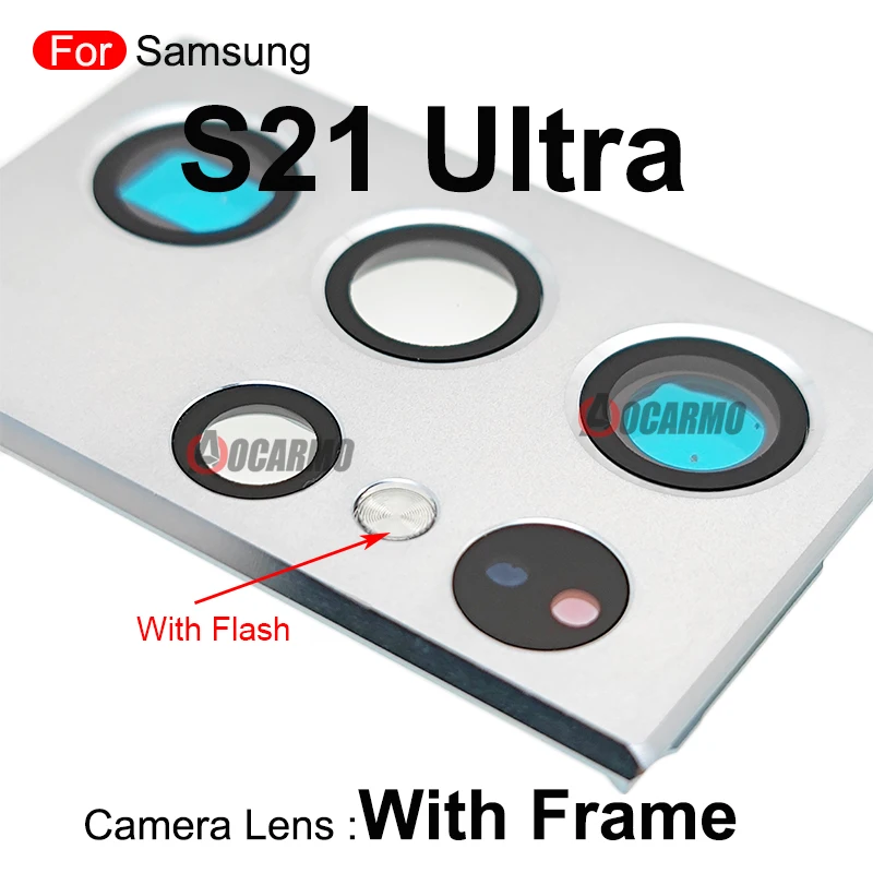 For Samsung Galaxy S21 Ultra Silver Black Rear Back Camera Lens With Frame And Flash Replacement Parts