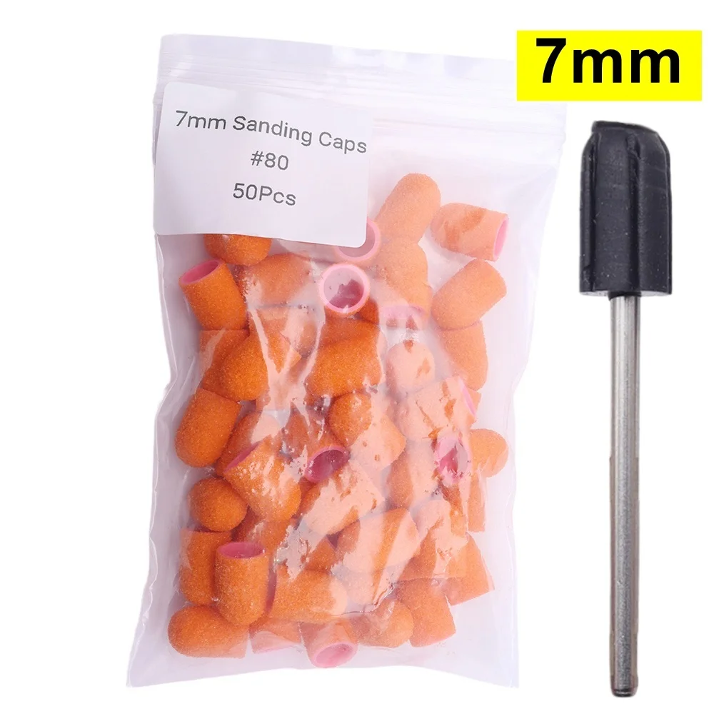 50 Stück Orange 80 Körnung 5mm Schleifkappen Ersatzhülsen für Nagelbohrer, Fußfeile, Hornhautentferner, Maniküre, Pediküre, Polierer – Detail 6