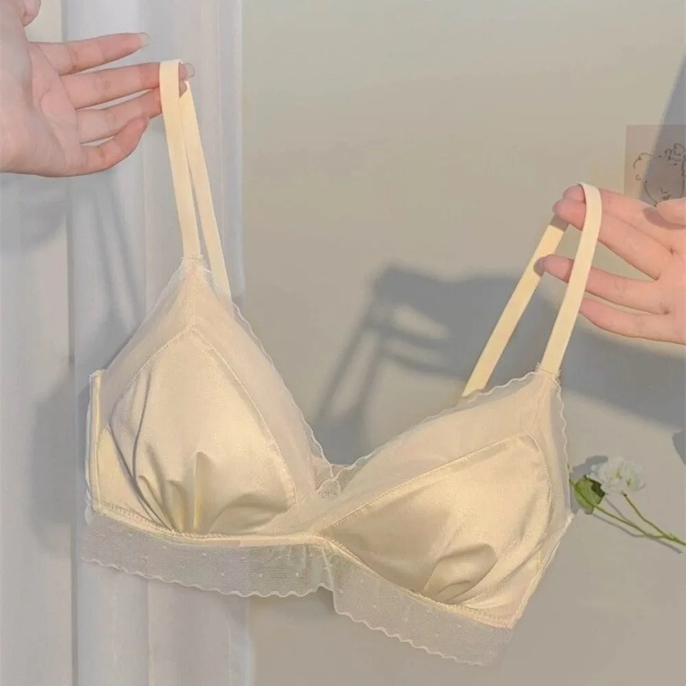 Soutien-gorge en Satin et dentelle, sans fil, en V, ajusté, Anti-affaissement, sous-vêtements Push Up, Lingerie, seins froncés, brassière de Sport pour femmes