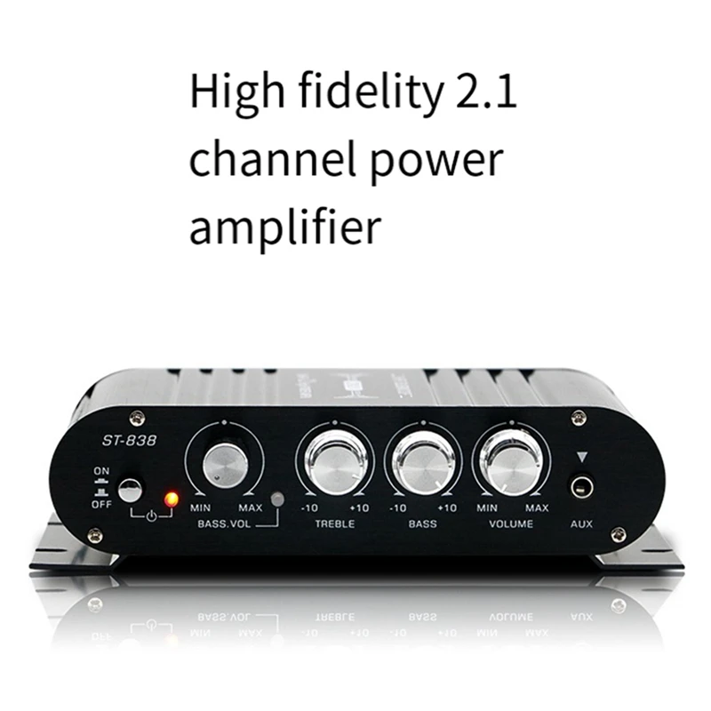 ST-838 HIFI Amplifier 2.1 Channel Car MP3 Mini Amp AUX Input High And Low Bass Adjustment Super Bass 20Wx2+40W Amplifier Durable