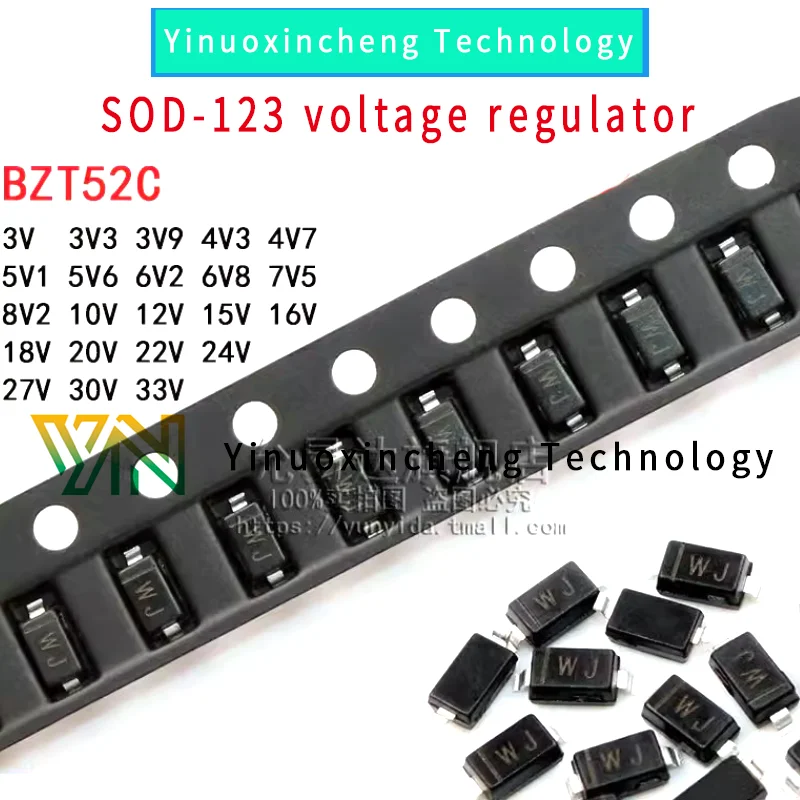 

200PCS/LOT SOD-123 voltage regulator BZT52C3V3 4V7 5V1 6V8 10V 12V 15V 16V 18V 20V