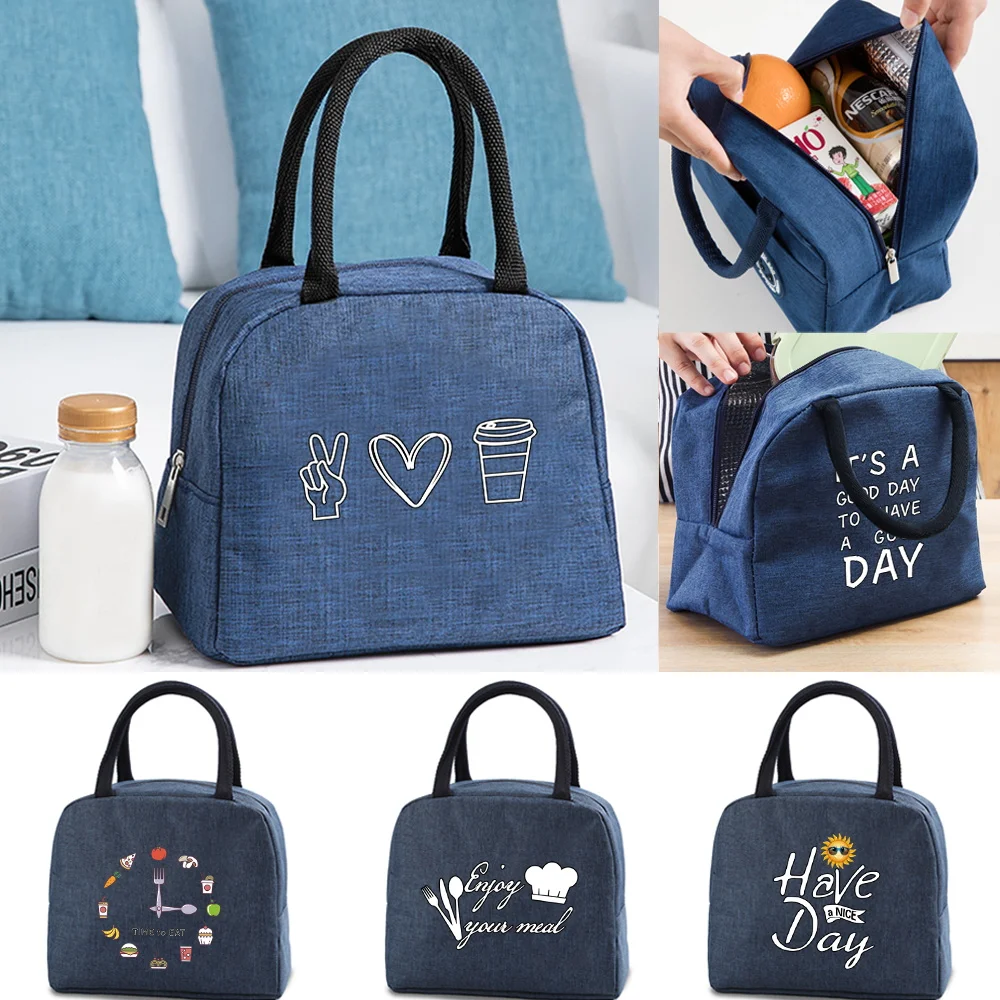 Functional Lunch Bags for Women Portable Insulated Canvas Lunch Bag Food Pattern Cooler Food Box Thermal Outdoor Picnic Kids