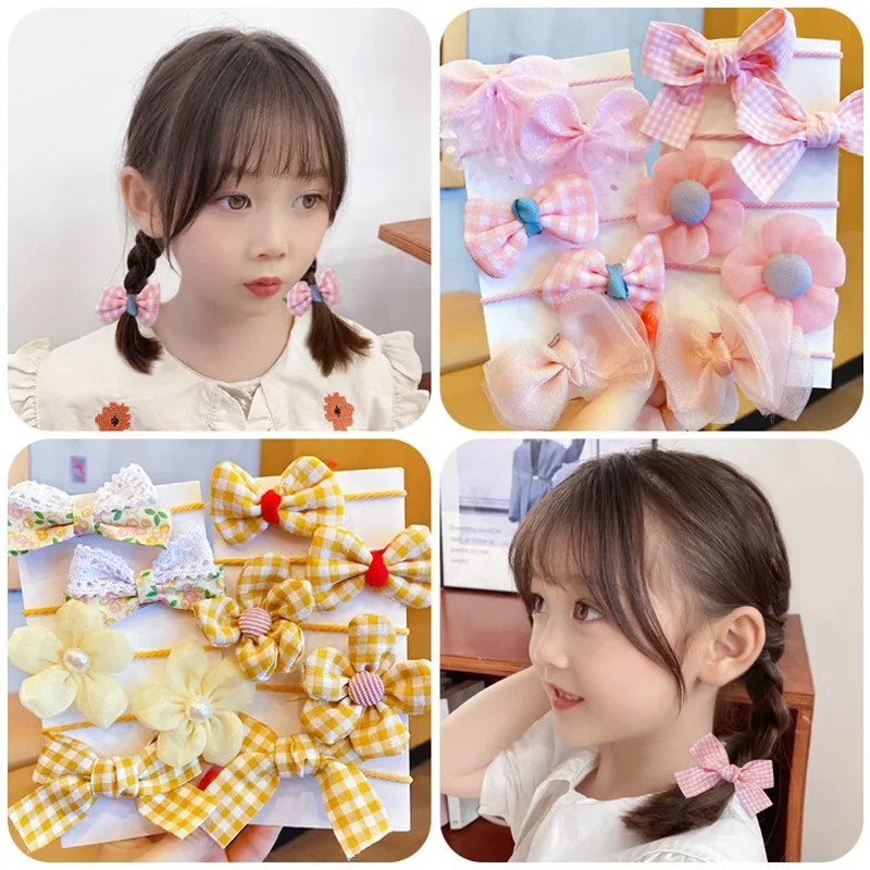 Bando bunga elastis untuk anak perempuan, 10 buah/set ikat rambut Fashion bando besar aksesori rambut untuk anak-anak