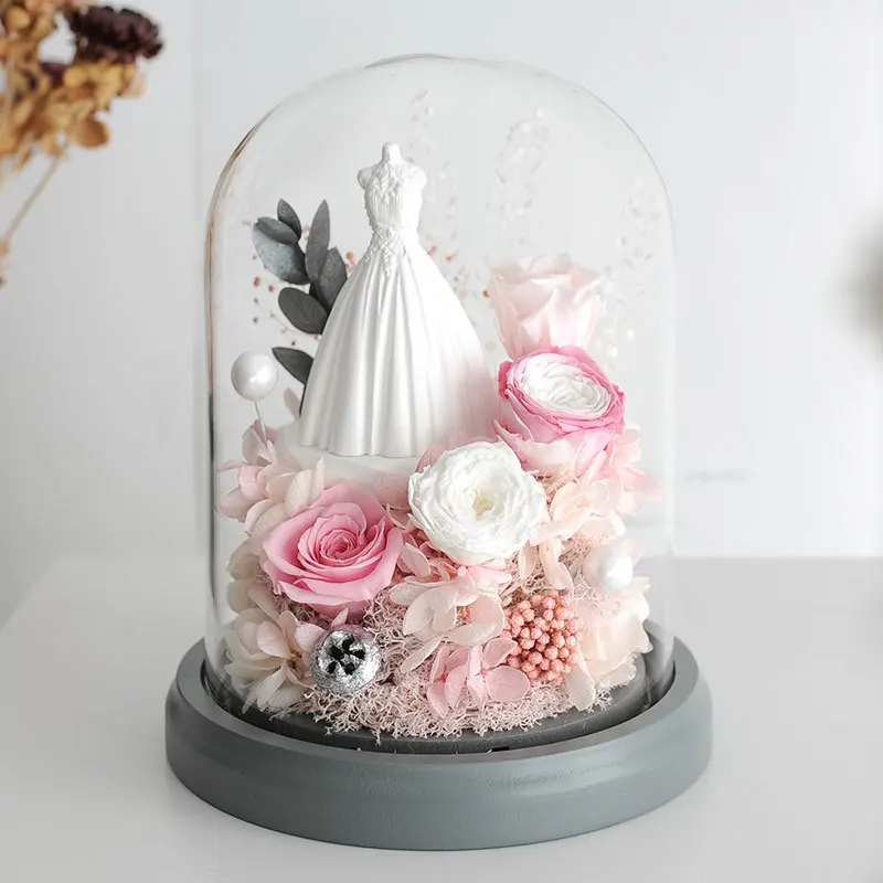 Valentine's Day Gift Wedding Dress Eternal Flower Rose Glass Cover Girlfriend Confession Gift Birthday Gift Wedding Decorations