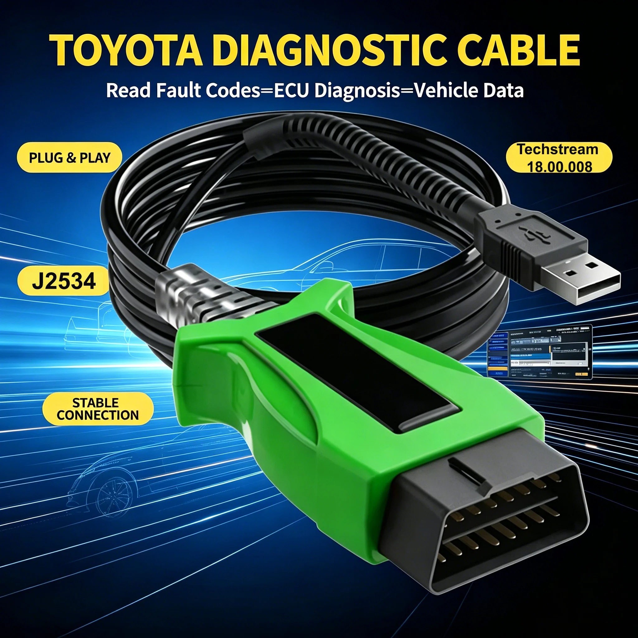 Toyota Techstream V18.00.008 OBD2 Diagnostic Cable for 2023