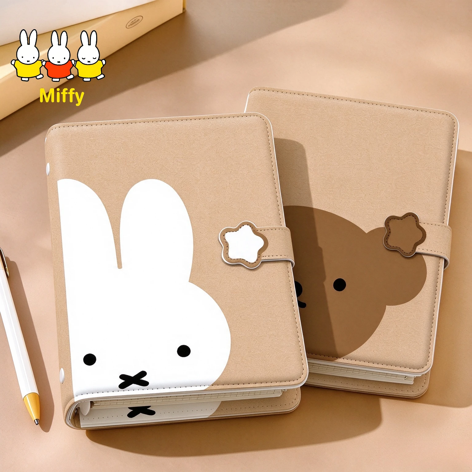 A5 A6 Kawaii Miffy Notebook Cute Cartoon Miffy Diary Book Star-shaped Magnetic Clasp Loose-leaf Pages Cute Detachable Notebook