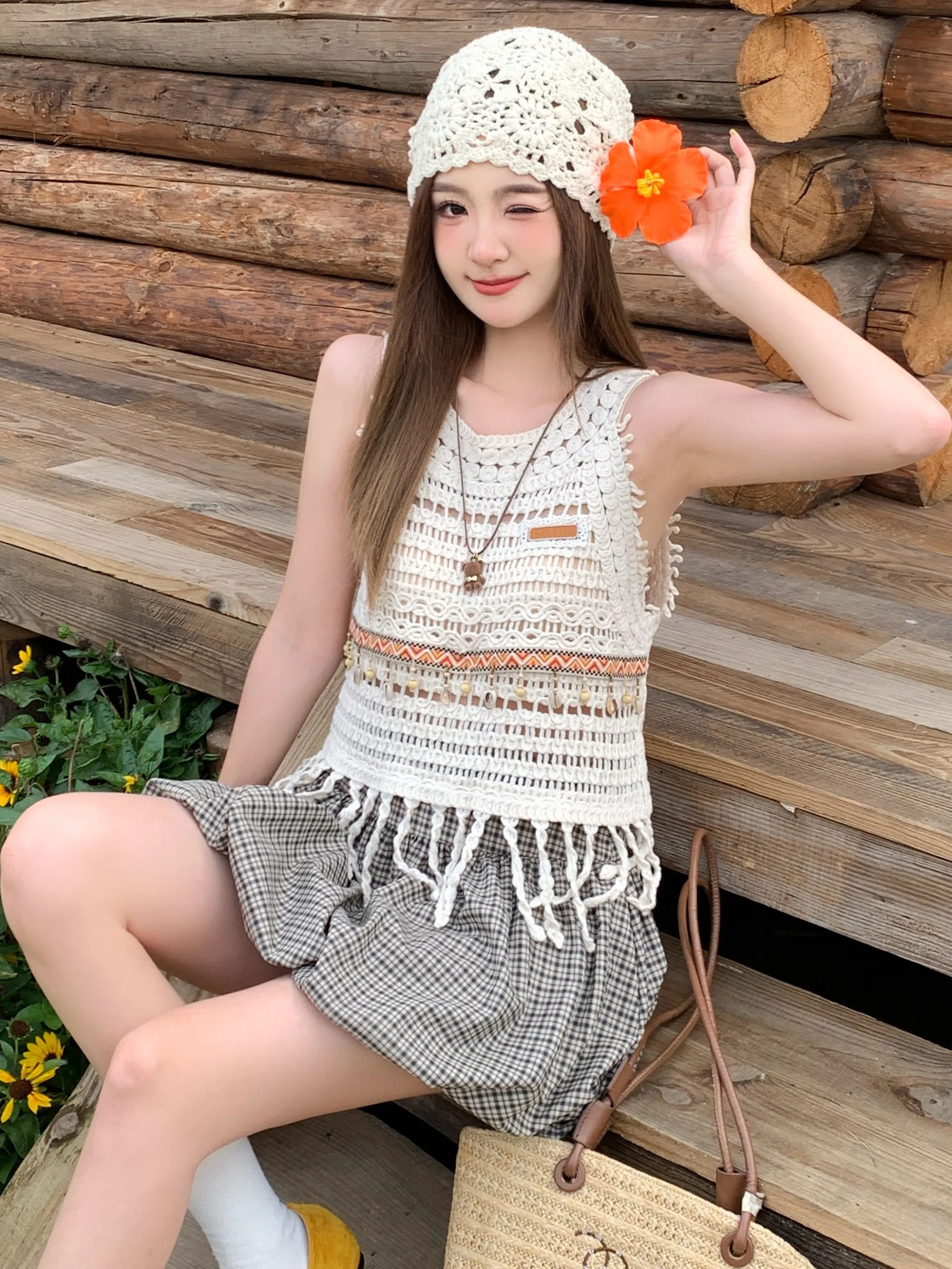 

Isni Store Women's Knitted Vest ort Hollow out Crochet Trim Design Sensation Summer New Sle Cotton Polyester Blend