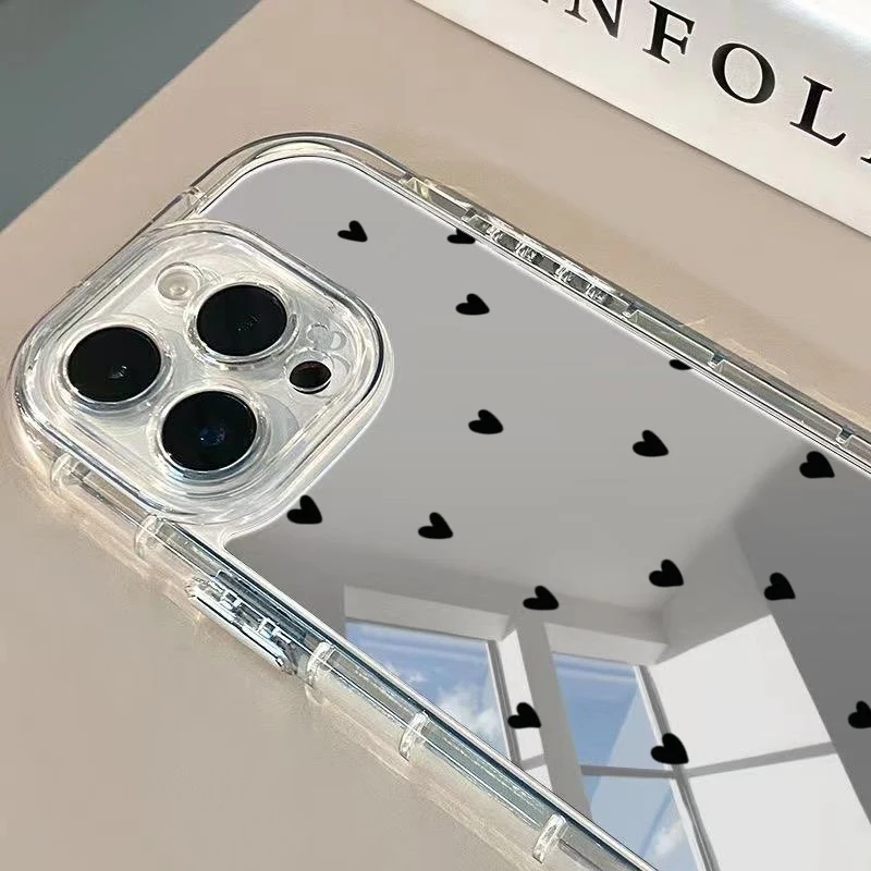 Full Screen Heart Pattern Phone Case For iPhone 17 16 15 14 13 12 11 Pro Max 7 8 16 Plus XR X XS Max 16E 17E Luxury Mirror Cover - view 2