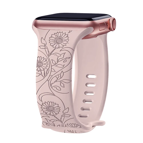 Correa con grabado Floral para Apple Watch, pulsera de silicona para iwatch series 9, 7, se, 6, 8, ultra 2, 40mm, 44mm, 41mm, 45mm, 38mm, 49mm, 42mm