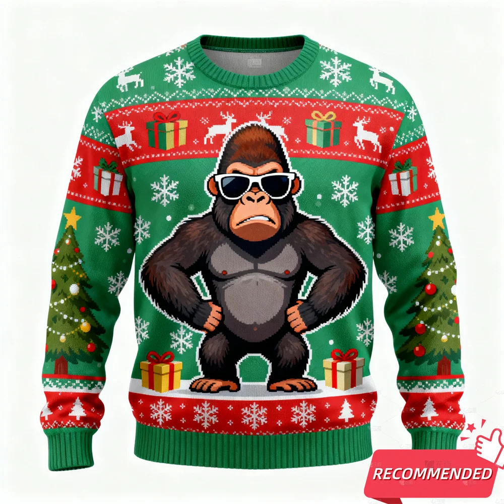 

Funny Animal Gorilla Ugly Christmas Sweater Fashion Holiday Party Sweatshirts For Women Clothes Xmas Boy Gift Pullovers Y2k Tops