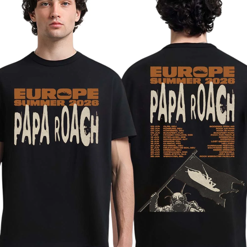 Papa Roach Europe Summer 2026 Tour T-shirt 100% Cotton Summer Men's and Women's T-Shirt Y2k Popular Tee Fans Gifts Shirt Tops