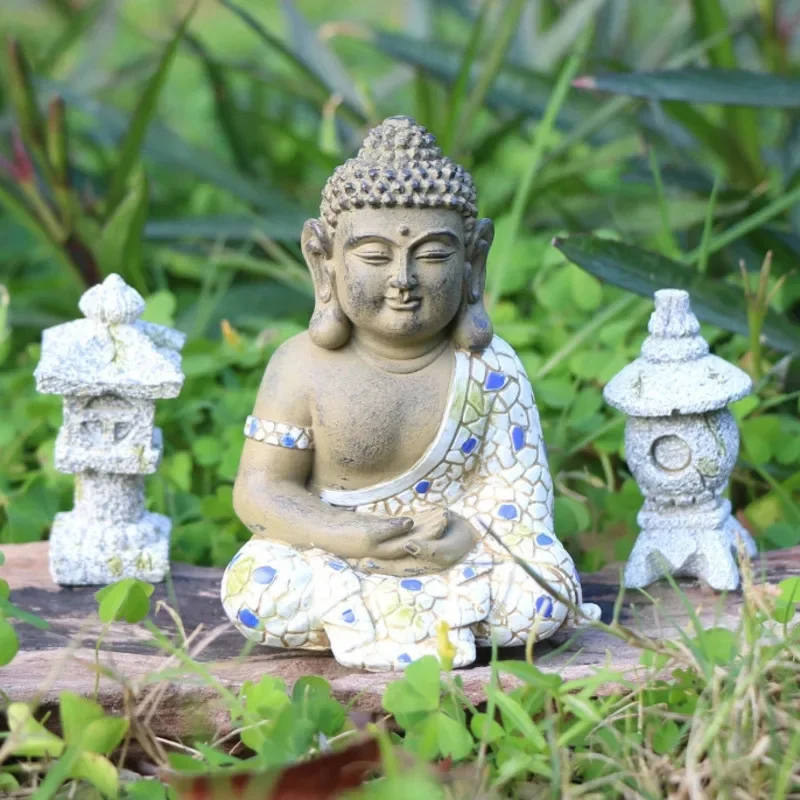 Mini Zen Buddha Statue Resin Handcrafted Waterproof Meditation Figurine Garden Statue Patio Balcony Yard Decor Statue Gift New