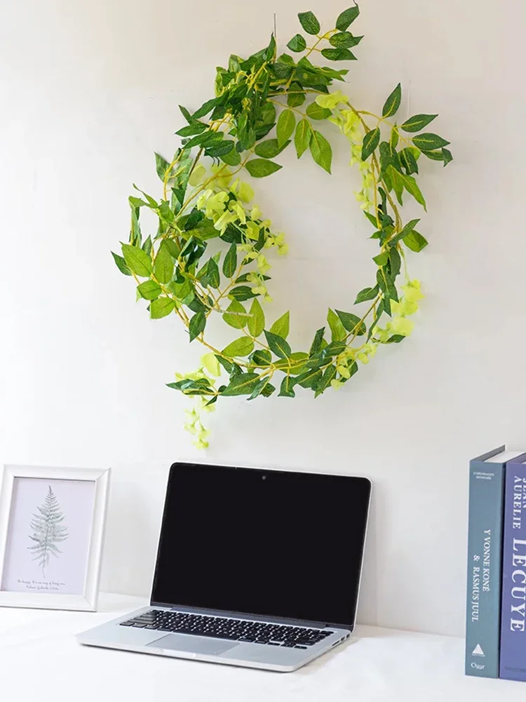 

7ft 2m Silk Artificial Flowers Garland, Faux Wisteria Vine, Fake Flowers String with Leaves for Wedding, Home, Outdoor Hanging W