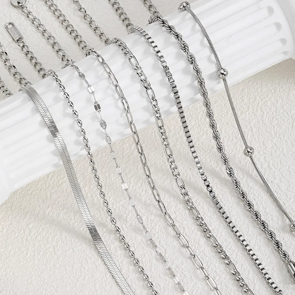 

Vnox Waterproof Stainless Steel Beads Chain Bracelets, Figaro Paperclip Box Snake Chain Bracelets, Men Women Stacked Accessory