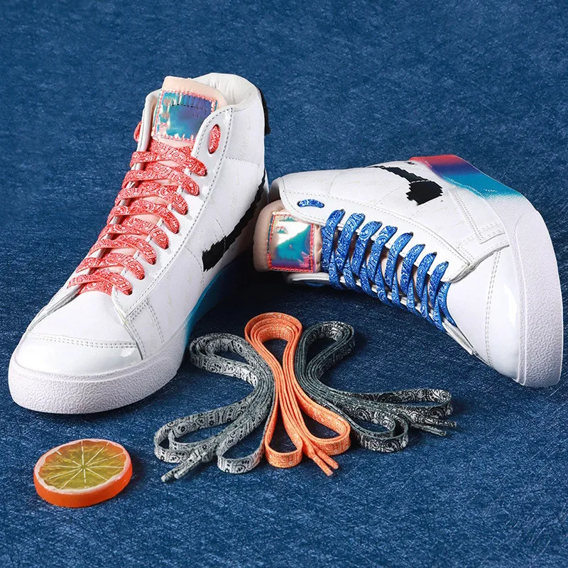1 Paar farbige Schuhbänder mit Cashewblumenmuster, flache Schuhbänder für Sneaker, kreative, farbenfrohe Schuhbänder mit Farbverlauf, für Damen und Herren. – Detail 12