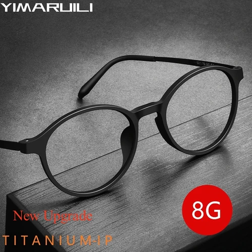 Imagen 2 del producto YIMARUILI, gafas ultraligeras Retro redondas de aleación de titanio, montura para hombres y mujeres, gafas graduadas ópticas TR90 flexibles 3050