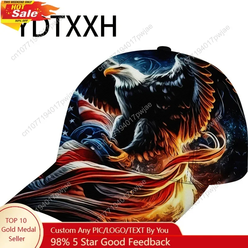 Ajustable | [Transpirable] Gorra de béisbol ajustable de 1 pieza - Poliéster transpirable y ligero con diseño de bandera americana y águila, curvada