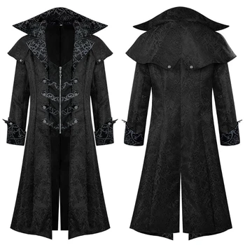 Men's Burgundy Medieval Jacquard Trench Coat 3 2026 Burgundy Medieval Jacquard Trench Coat for Men,Vintage Gothic Dark Men's Jacket ,Halloween Cosplay Performance Costume Men 3