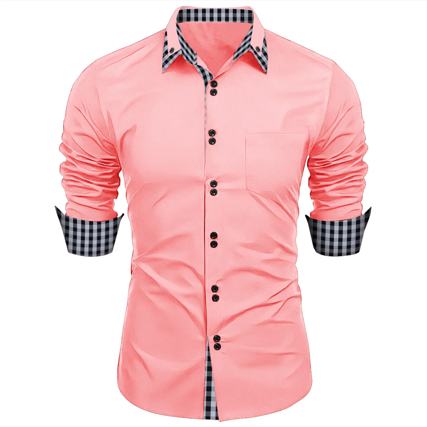 

Новая модная трендовая Мужская рубашка с перекрестными краями на весну и осень мужская деловая облегающая Повседневная рубашка в клетку с длинными рукавами