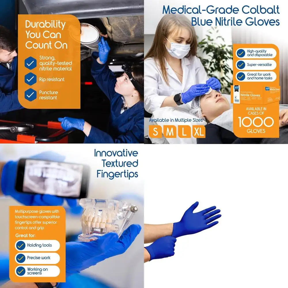 

Cobalt Blue Nitrile Gloves - Disposable Medical, Exam, Cooking, Cleaning Use