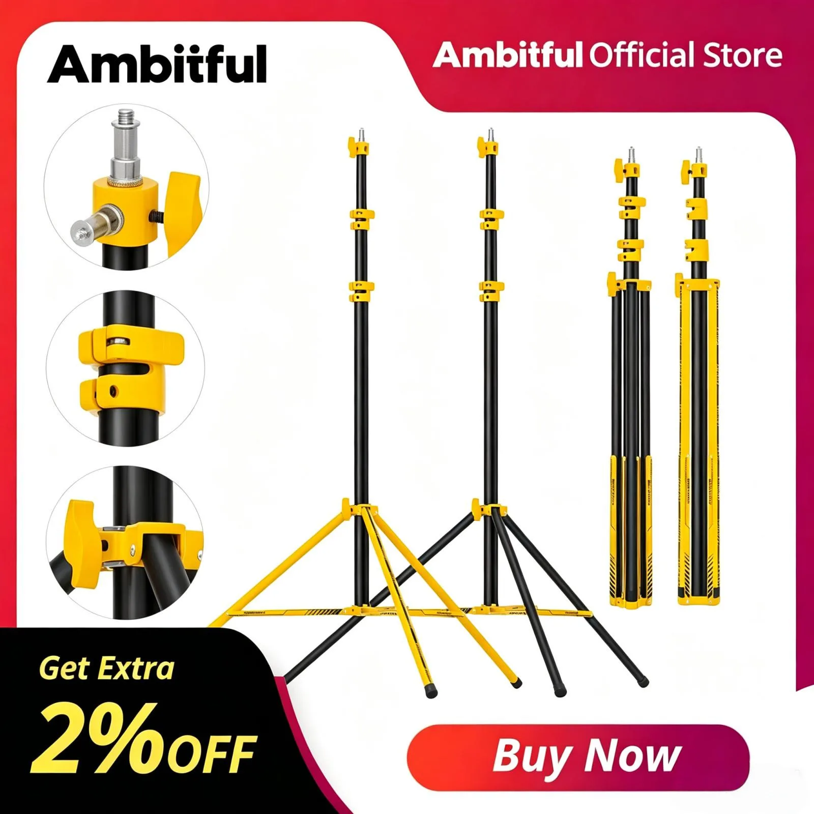 Support d'éclairage professionnel Ambitful GM280Y 280 cm à coussin d'air, charge lourde 10 kg, pour studio, appareil photo, boîte à lumière et trépieds