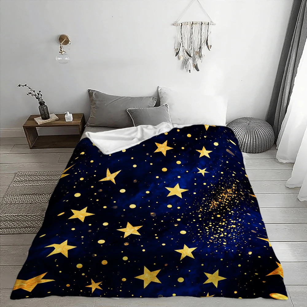 Starry Night Sky, for Dreamers And Home Lovers, Soft Cozy Blanket, Golden Stars on Deep Blue, Multi-Purpose Home Decor Gift, War